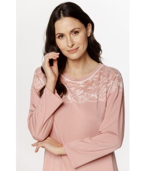 Caída del camisón largo rosa en micromodal y elastano de perfil